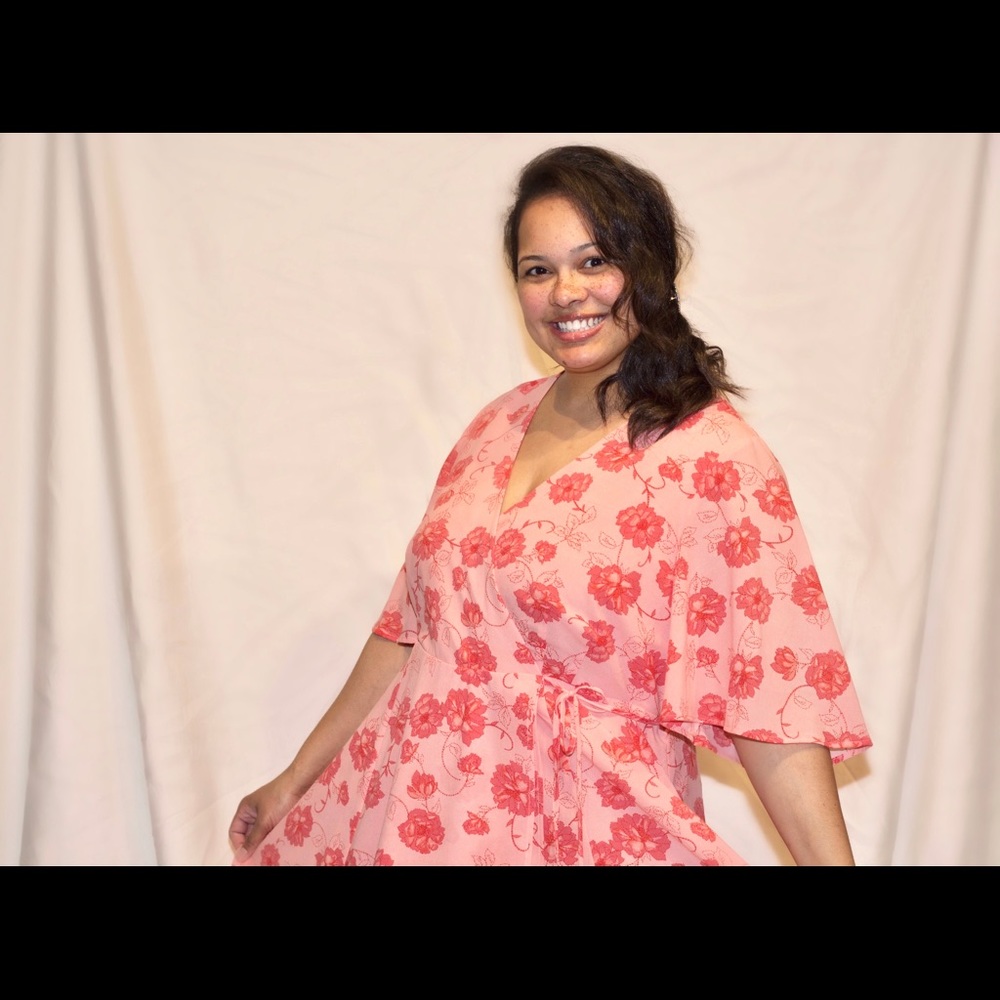 Pink Floral faux Wrap Dress